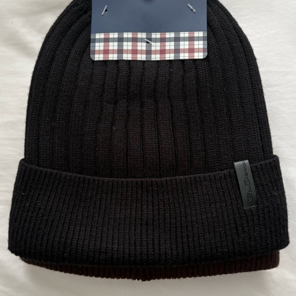 Ben Sherman Mens 2 Pack Ribbed Knit Beanie Hats Thermal Plush Lining Brown Black